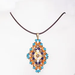 Pendant 65cm - Talia Rhombus M-Chocolate Leather - Pendant 65cm - Laiton bronze
